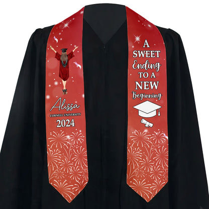 A Sweet Ending To A New Beginning - Personalized Graduation Stole | Custom Grad Sash Gift - Personalize Memories