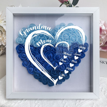 Grandma Hearts Mommy Hearts - Personalized Flower Shadow Box | Gift for Mom & Grandma - Personalize Memories