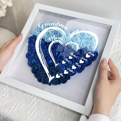 Grandma Hearts Mommy Hearts - Personalized Flower Shadow Box | Gift for Mom & Grandma - Personalize Memories