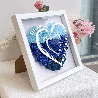 Grandma Hearts Mommy Hearts - Personalized Flower Shadow Box | Gift for Mom & Grandma - Personalize Memories