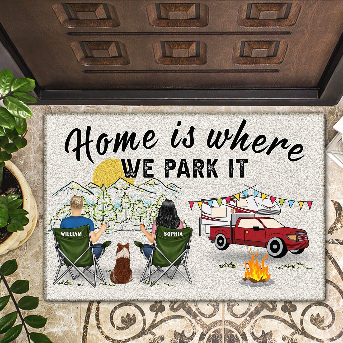 Home Is Where We Park It - Personalized Camping Doormat | Gift for Camping & Dog Lovers - Personalize Memories