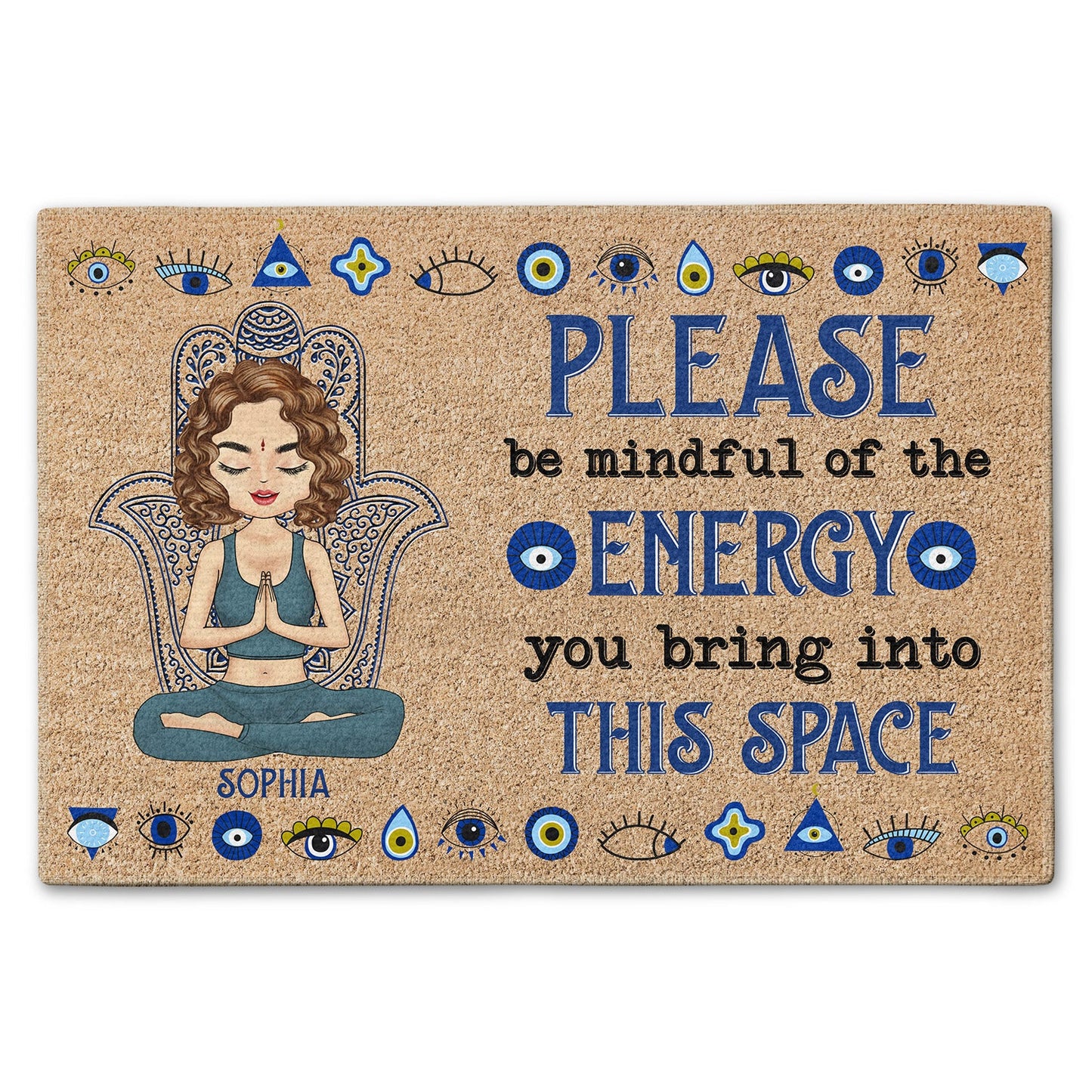 Please Be Mindful Of The Energy You Bring - Personalized Doormat | Gift for Yoga & Mindfulness Lovers - Personalize Memories