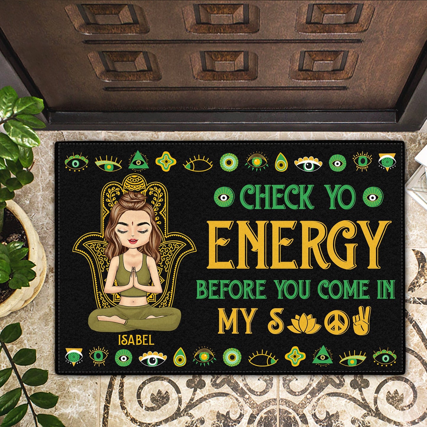 Please Be Mindful Of The Energy You Bring - Personalized Doormat | Gift for Yoga & Mindfulness Lovers - Personalize Memories