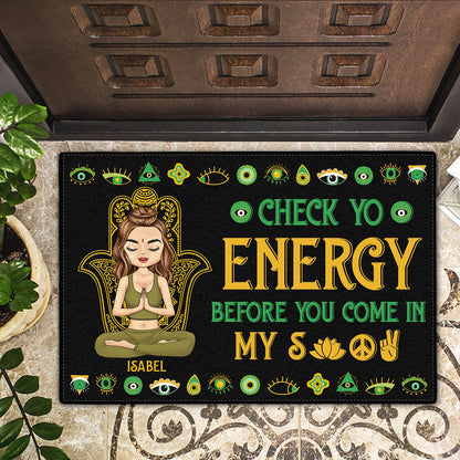Please Be Mindful Of The Energy You Bring - Personalized Doormat | Gift for Yoga & Mindfulness Lovers - Personalize Memories