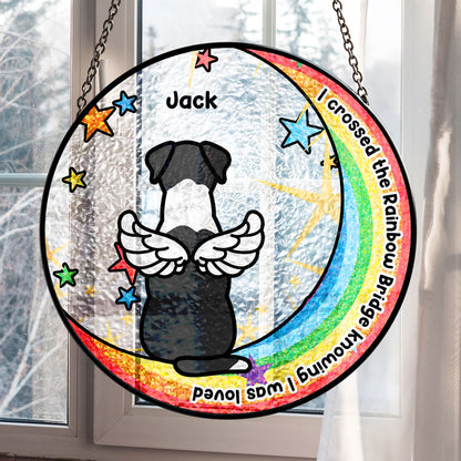 I Crossed The Rainbow Bridge - Personalized Stained Glass Window Hanging Suncatcher - Dog Lover Gift for Memorial - Personalize Memories
