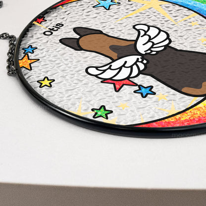 I Crossed The Rainbow Bridge - Personalized Stained Glass Window Hanging Suncatcher - Dog Lover Gift for Memorial - Personalize Memories