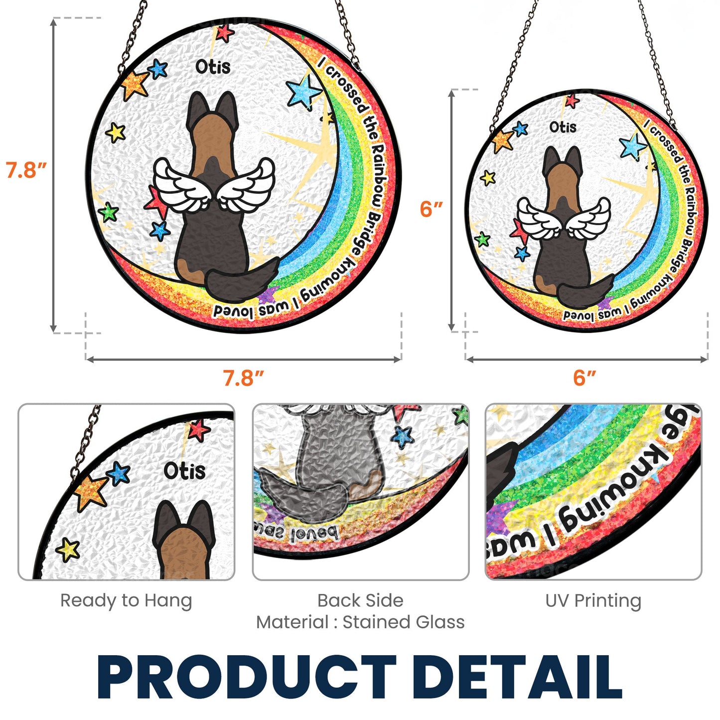 I Crossed The Rainbow Bridge - Personalized Stained Glass Window Hanging Suncatcher - Dog Lover Gift for Memorial - Personalize Memories