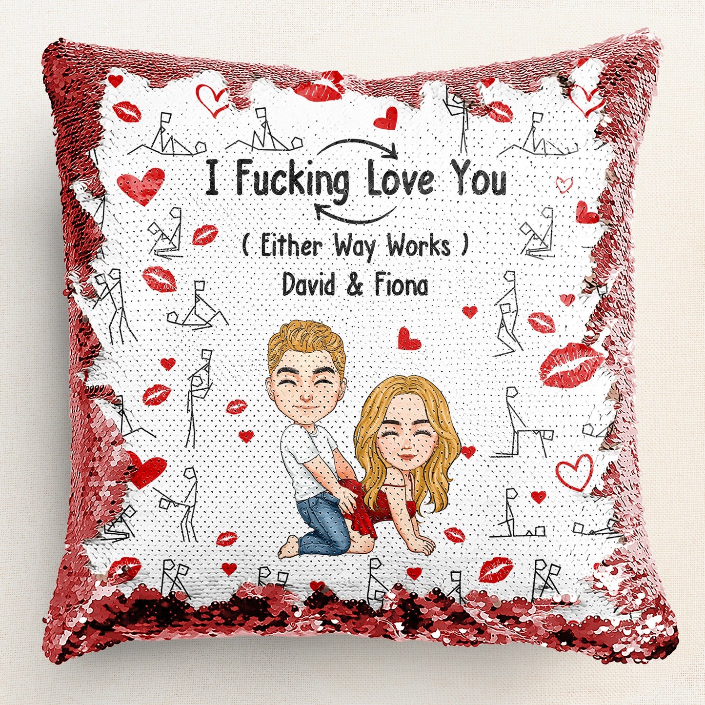 I F*cking Love You - Custom Sequin Pillow | Funny Romantic Gift for Couples - Personalize Memories