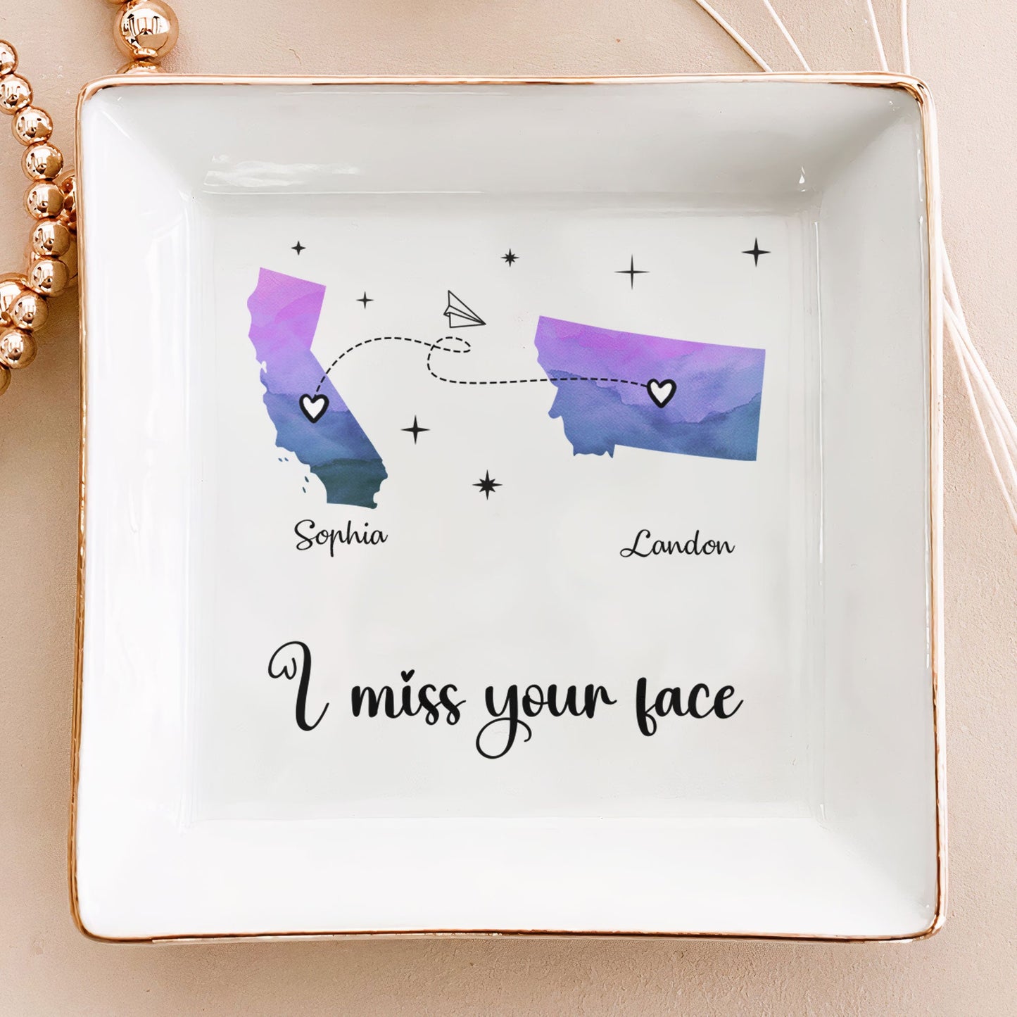 I Miss Your Face - Custom Multiple States - Personalized Jewelry Dish - Personalize Memories