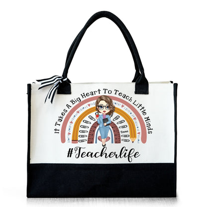 It Takes A Big Heart To Shape Little Minds - Gift for Teacher - Personalized Canvas Tote Bag - Personalize Memories
