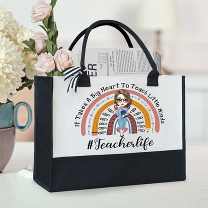 It Takes A Big Heart To Shape Little Minds - Gift for Teacher - Personalized Canvas Tote Bag - Personalize Memories