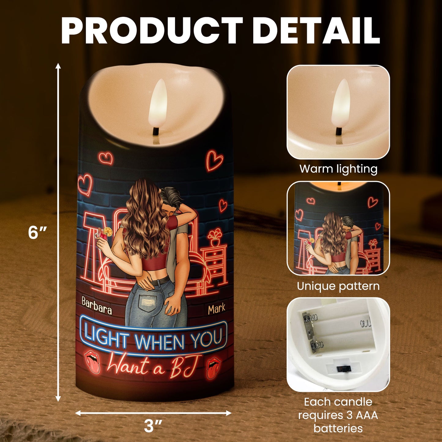 Light Me When You Want A - Personalized LED Candle | Funny Naughty Gift for Couples - Personalize Memories