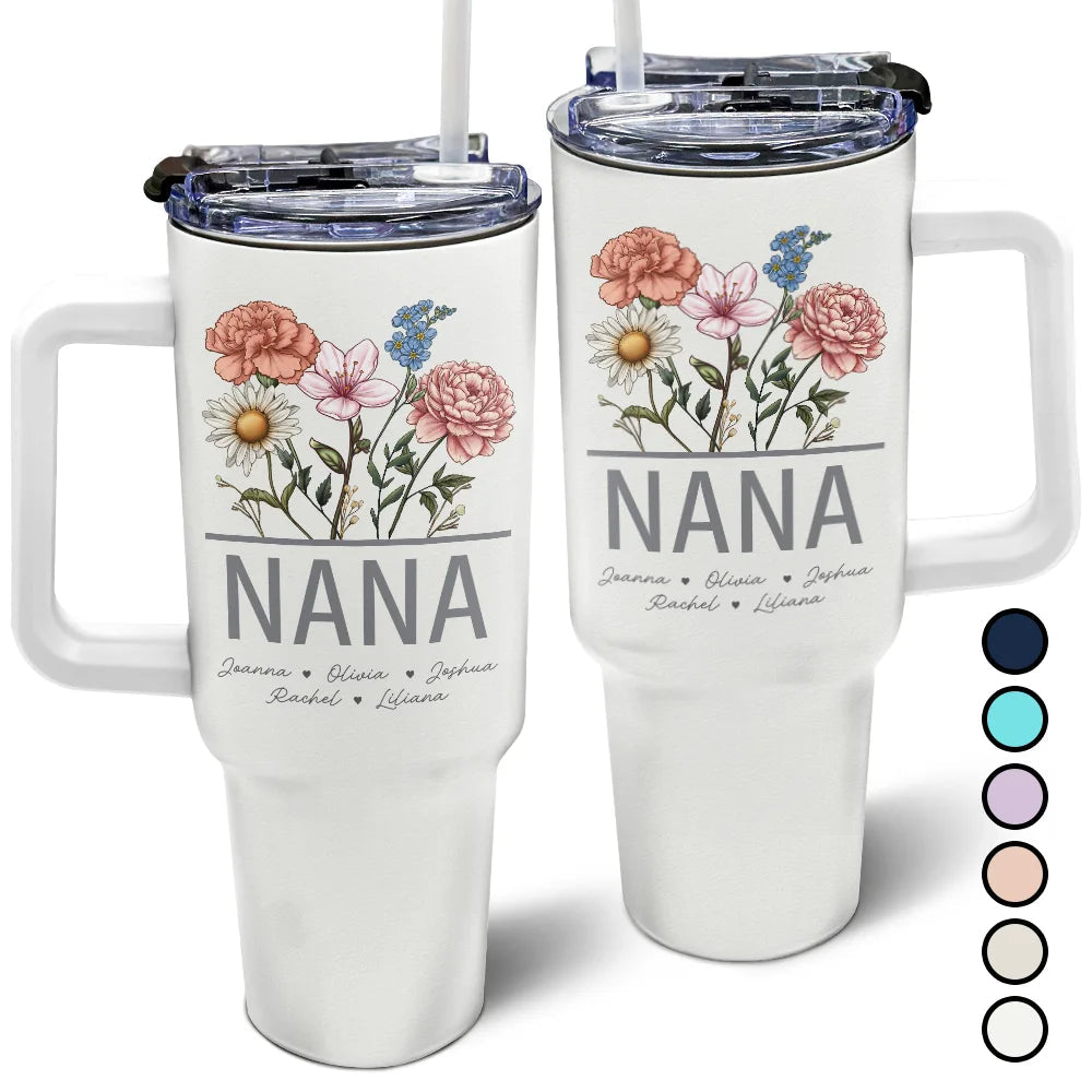 Birth Flowers - Personalized 40oz Tumbler With Straw | Gift for Grandma & Mom - Personalize Memories