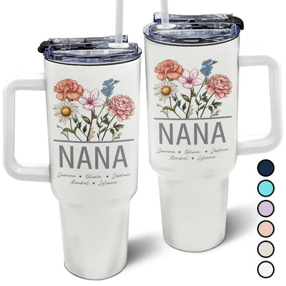 Birth Flowers - Personalized 40oz Tumbler With Straw | Gift for Grandma & Mom - Personalize Memories