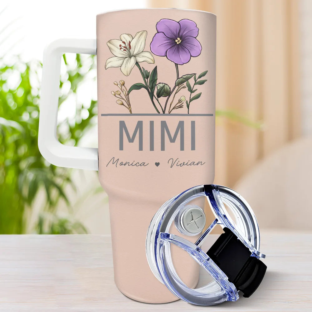 Birth Flowers - Personalized 40oz Tumbler With Straw | Gift for Grandma & Mom - Personalize Memories