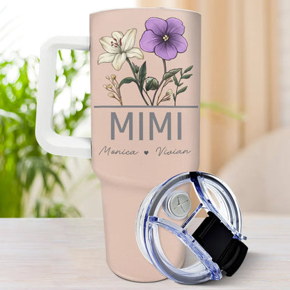 Birth Flowers - Personalized 40oz Tumbler With Straw | Gift for Grandma & Mom - Personalize Memories