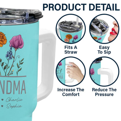 Birth Flowers - Personalized 40oz Tumbler With Straw | Gift for Grandma & Mom - Personalize Memories