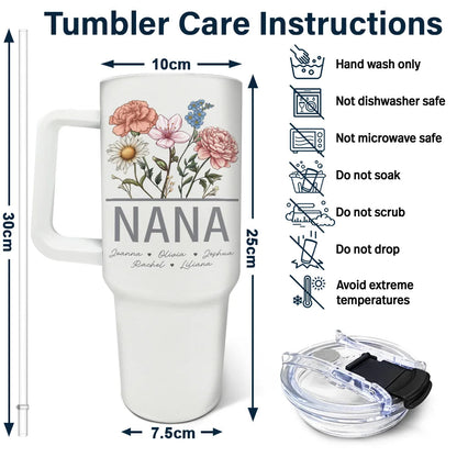 Birth Flowers - Personalized 40oz Tumbler With Straw | Gift for Grandma & Mom - Personalize Memories