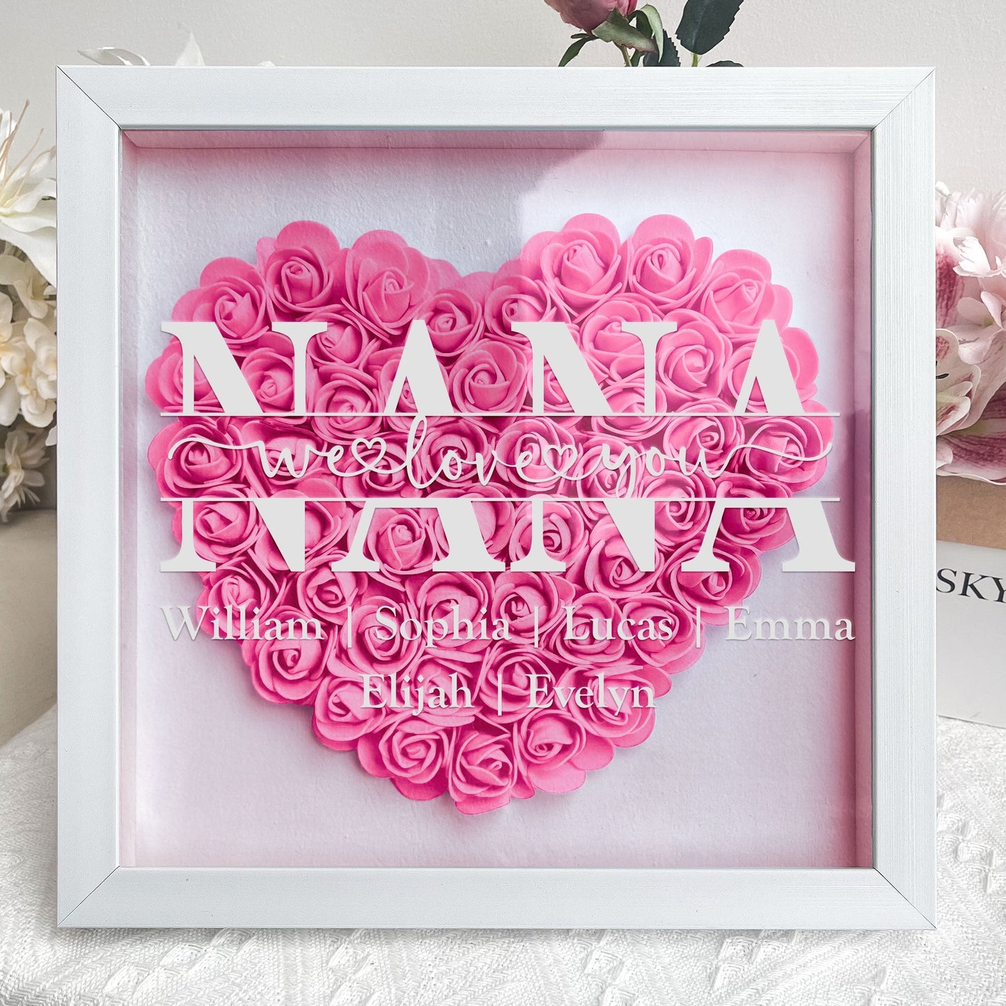 We Love You - Personalized Flower Shadow Box | Gift for Mom & Grandma - Personalize Memories