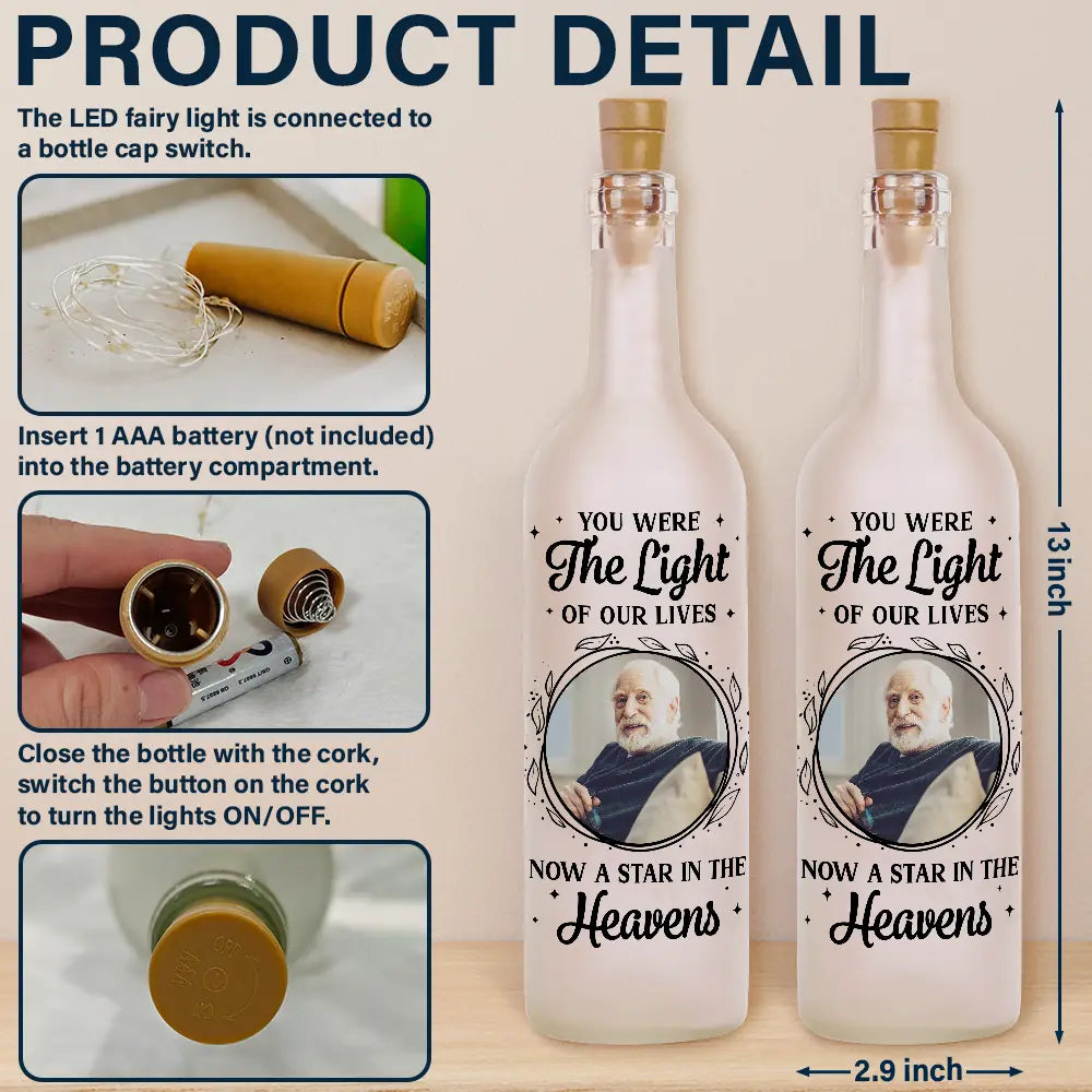 A Star In The Heavens - Personalized Memorial Bottle Light | Custom Photo Sympathy Gift - Personalize Memories