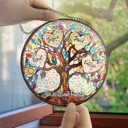 Family Unbreakable Bond Tree Of Life - Personalized Stained Glass Window Hanging Suncatcher - Gift for Family - Personalize Memories