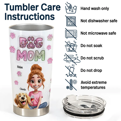 Dog Mom 3D Effect - Personalized Tumbler | Custom Gift for Dog Moms - Personalize Memories