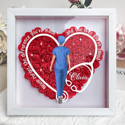Never Forget The Difference You've Made - Personalized Flower Shadow Box | Gift for Nurses - Personalize Memories