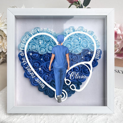 Never Forget The Difference You've Made - Personalized Flower Shadow Box | Gift for Nurses - Personalize Memories