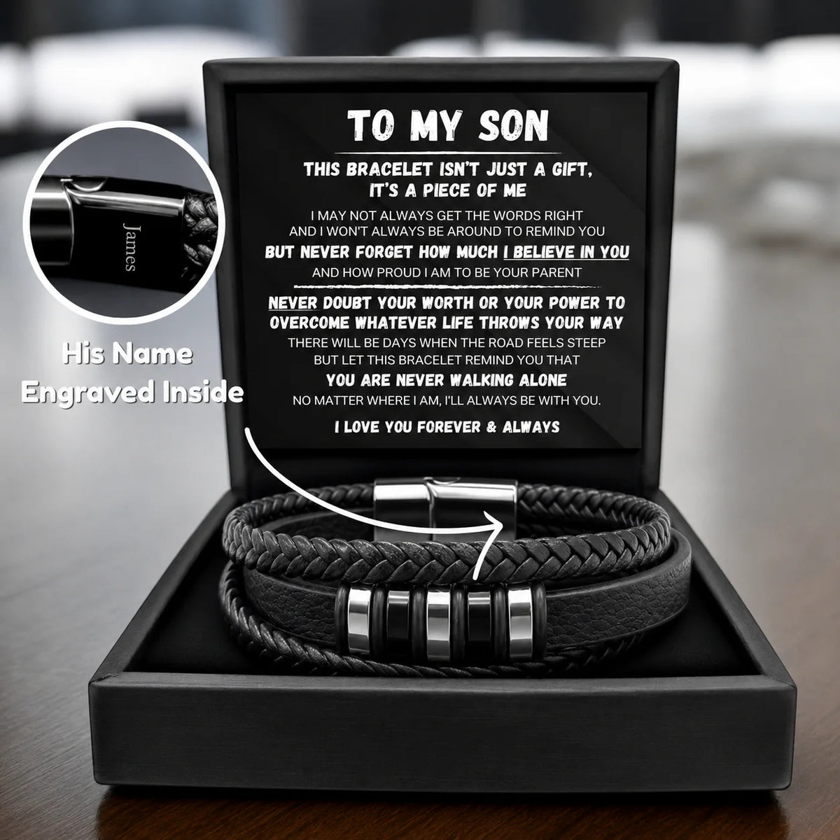To My Son - Never Alone - Braided Bracelet Set