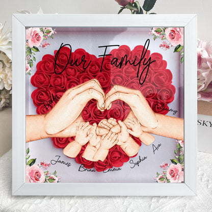 Our Family Hands - Personalized Flower Shadow Box | Custom Family Name Gift - Personalize Memories