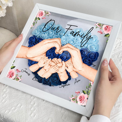 Our Family Hands - Personalized Flower Shadow Box | Custom Family Name Gift - Personalize Memories