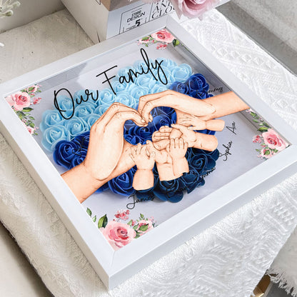 Our Family Hands - Personalized Flower Shadow Box | Custom Family Name Gift - Personalize Memories