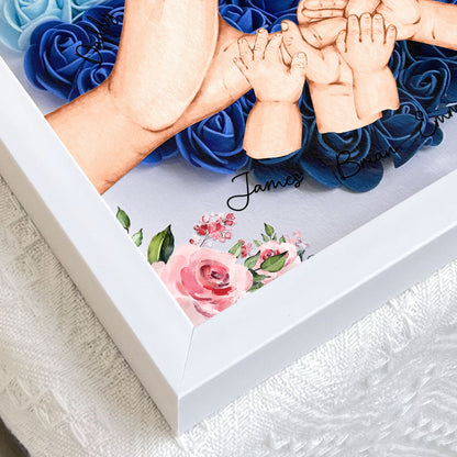 Our Family Hands - Personalized Flower Shadow Box | Custom Family Name Gift - Personalize Memories