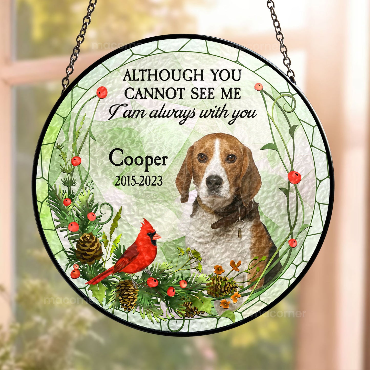 Pet Memorial Gift - Personalized Photo Stained Glass Window Hanging Suncatcher - Personalize Memories