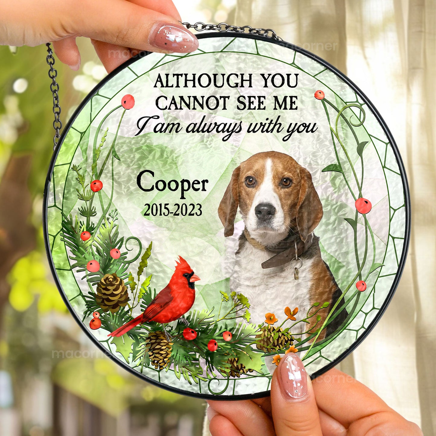 Pet Memorial Gift - Personalized Photo Stained Glass Window Hanging Suncatcher - Personalize Memories