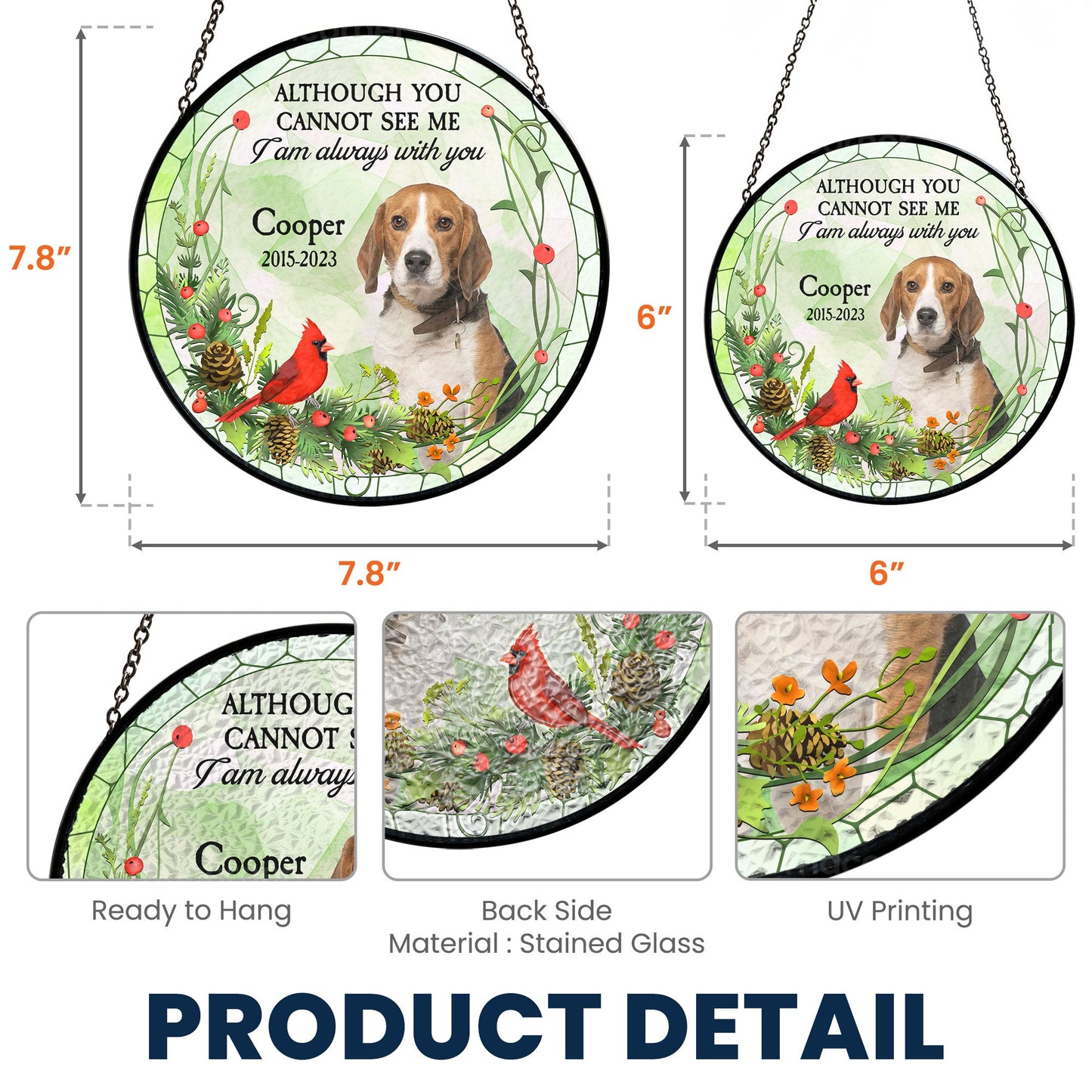 Pet Memorial Gift - Personalized Photo Stained Glass Window Hanging Suncatcher - Personalize Memories