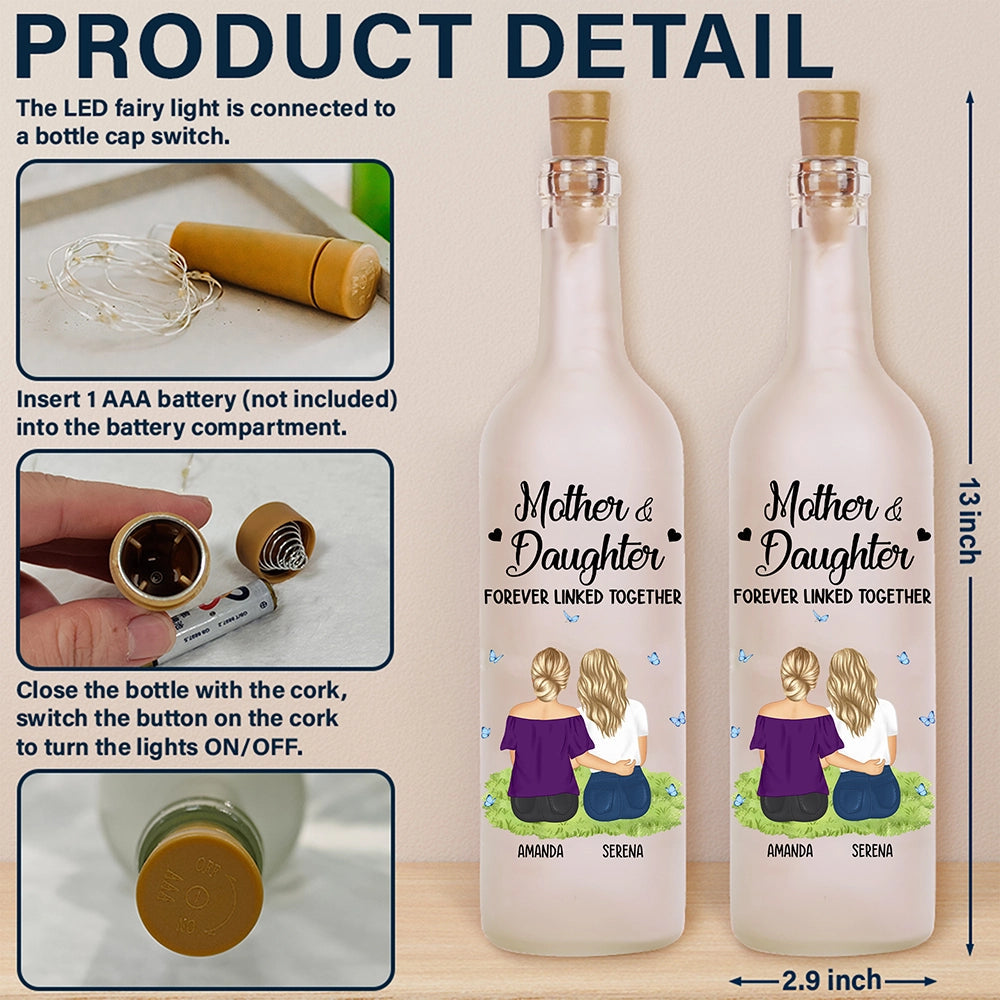 Mother & Daughter Forever Linked Together - Personalized Bottle Light | Mom & Son Gift - Personalize Memories