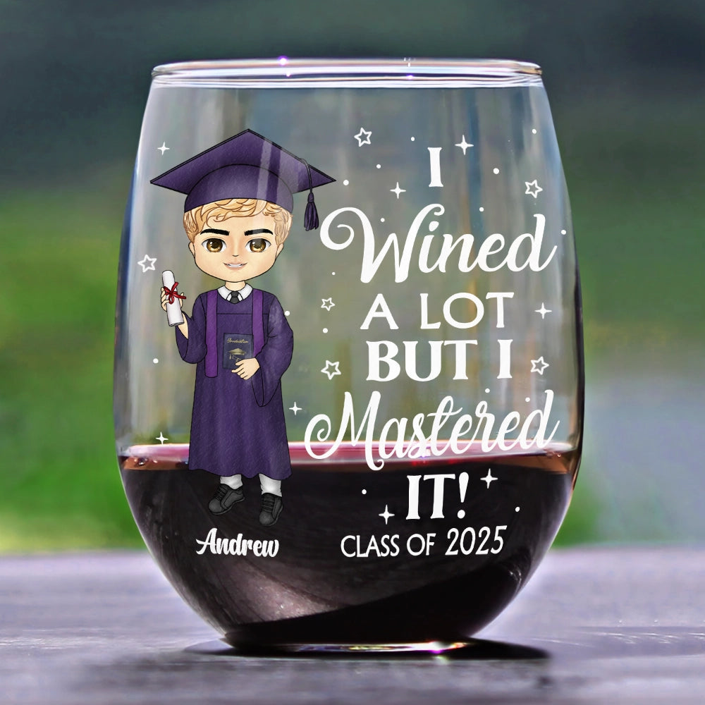 I Wined A Lot But I Mastered It - Personalized Stemless Wine Glass | Funny Graduation Gift - Personalize Memories