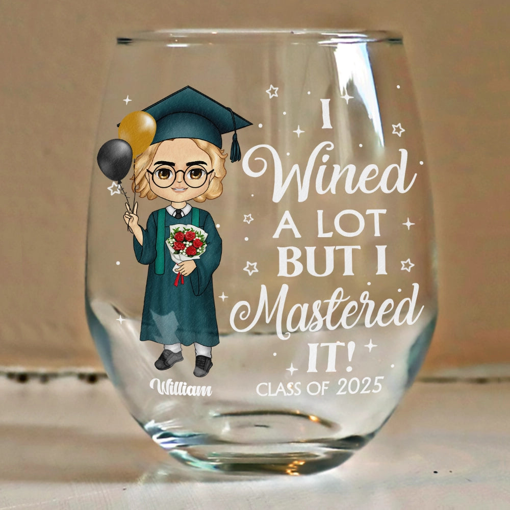 I Wined A Lot But I Mastered It - Personalized Stemless Wine Glass | Funny Graduation Gift - Personalize Memories