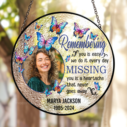 Remembering You - Personalized Photo Memorial Stained Glass Suncatcher | Sympathy Gift - Personalize Memories