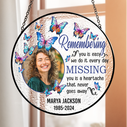 Remembering You - Personalized Photo Memorial Stained Glass Suncatcher | Sympathy Gift - Personalize Memories