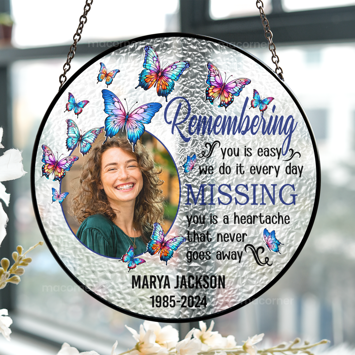 Remembering You - Personalized Photo Memorial Stained Glass Suncatcher | Sympathy Gift - Personalize Memories