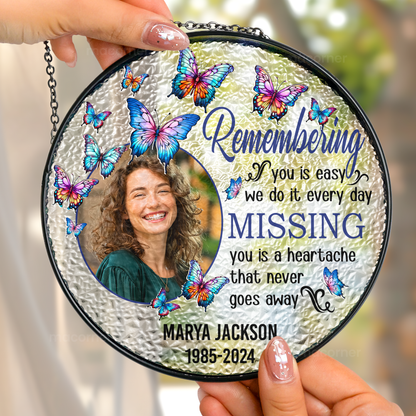 Remembering You - Personalized Photo Memorial Stained Glass Suncatcher | Sympathy Gift - Personalize Memories