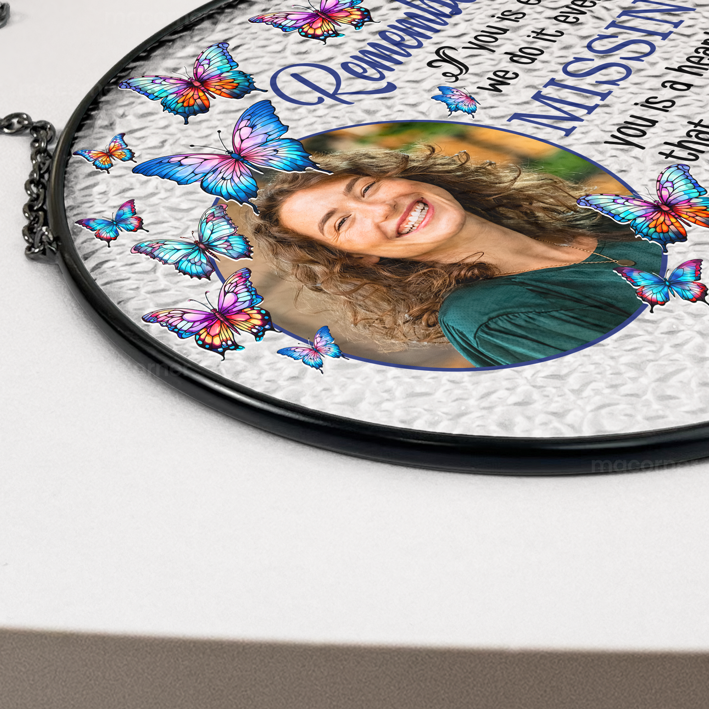 Remembering You - Personalized Photo Memorial Stained Glass Suncatcher | Sympathy Gift - Personalize Memories