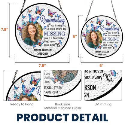 Remembering You - Personalized Photo Memorial Stained Glass Suncatcher | Sympathy Gift - Personalize Memories
