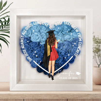 She Rose Against All Odds - Personalized Flower Shadow Box | Graduation Gift for Her - Personalize Memories