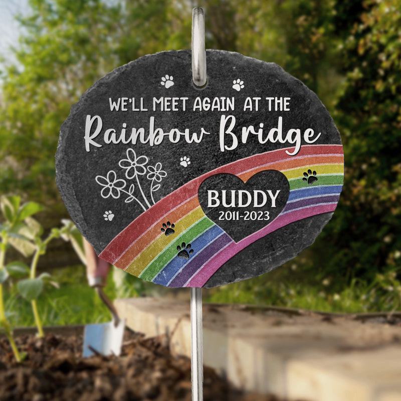 A Piece Of My Heart Is At The Rainbow Bridge - Personalized Memorial Garden Slate | Pet Loss Gift - Personalize Memories