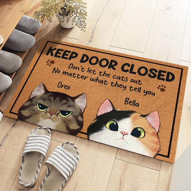 Keep The Door Closed - Cat Personalized Custom Decorative Mat - Gift For Pet Owners, Pet Lovers - Personalize Memories