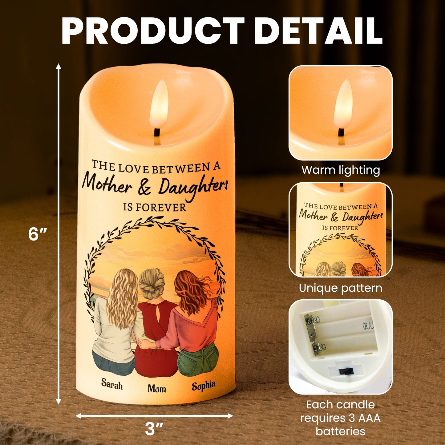 The Love Between A Mother & Daughters Is Forever - Personalized LED Candle | Mom Gift - Personalize Memories