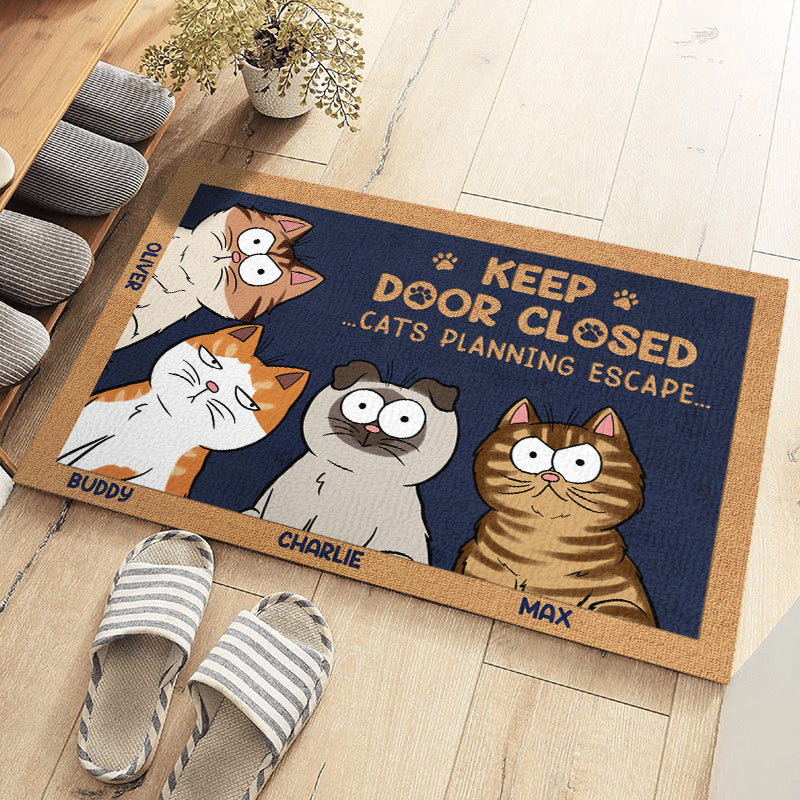 Don't Let The Cat Out No Matter What He Tells You - Cat Personalized Custom Home Decor Decorative Mat - House Warming Gift, Gift For Pet Owners, Pet Lovers - Personalize Memories